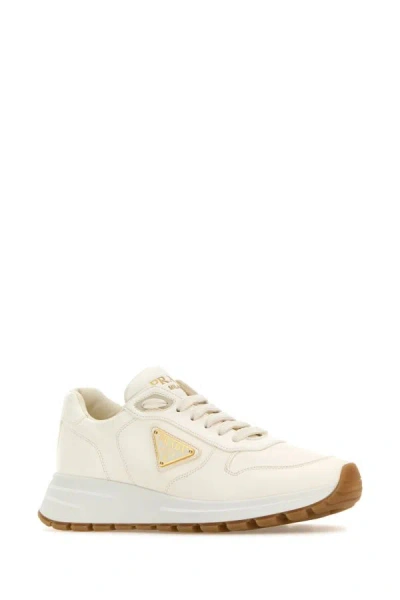 Shop Prada Man Ivory Nappa Leather Sneakers In White