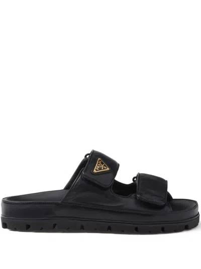 Shop Prada Women Leather Sandals With Straps In Black