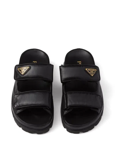 Shop Prada Women Leather Sandals With Straps In Black