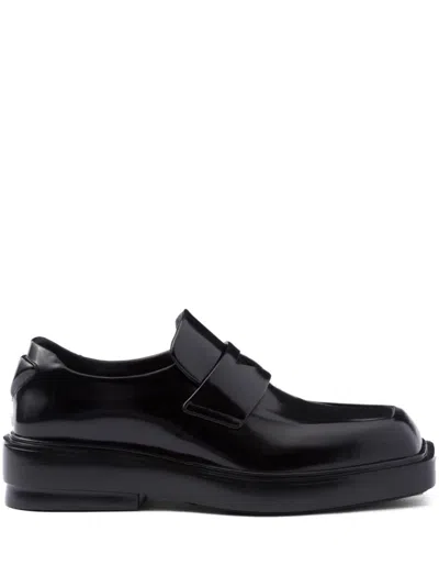 Shop Prada Women Square-toe Leather Loafers In Black
