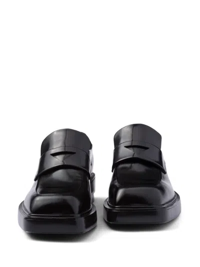 Shop Prada Women Square-toe Leather Loafers In Black