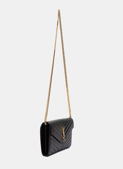 Shop Saint Laurent Women Chevron Quilted Monogrammed Crossbody Bag In Black