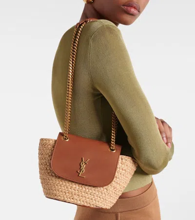 Shop Saint Laurent Women Mini Manon Raffia Shoulder Bag In Cream