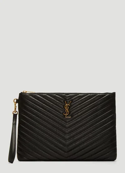 Shop Saint Laurent Women Monogram Tablet Clutch Bag In Black