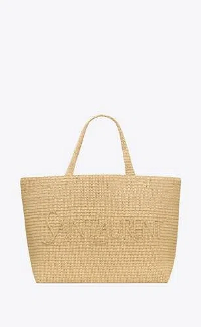 Shop Saint Laurent Women  Raffia Blend Tote Bag In Cream