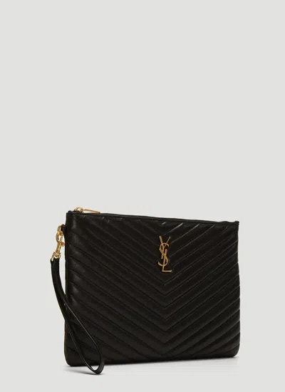Shop Saint Laurent Women Monogram Tablet Clutch Bag In Black