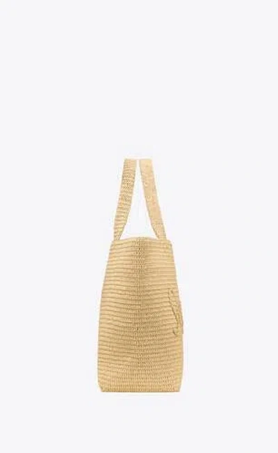 Shop Saint Laurent Women  Raffia Blend Tote Bag In Cream