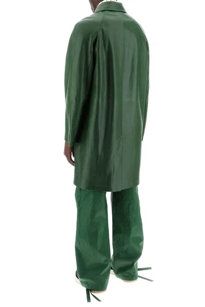 Shop Ferragamo Salvatore  Midi Nappa Leather Coat Men In Green