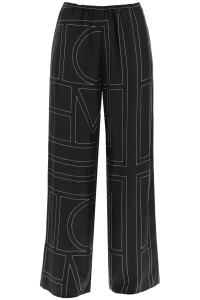 Shop Totême Toteme Monogram Embroidered Pajama Pants Women In Black