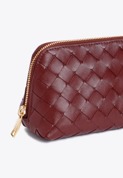 Shop Bottega Veneta Beauty Pouch In Intreccio Leather In Cherry