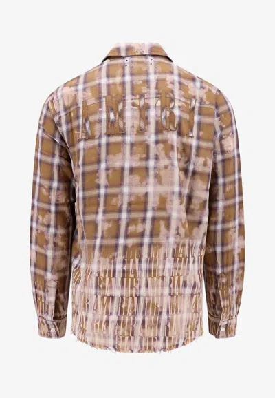 Shop Amiri Bleached Plaid Check Shirt In Brown