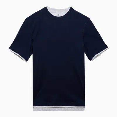 Shop Brunello Cucinelli Blue Cotton Jersey T Shirt