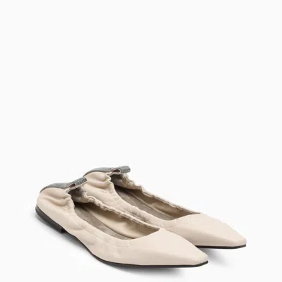 Shop Brunello Cucinelli Ivory Leather Ballerina