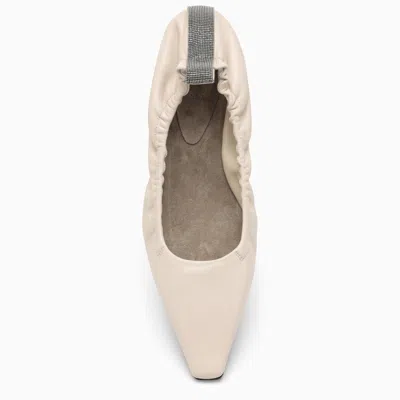 Shop Brunello Cucinelli Ivory Leather Ballerina