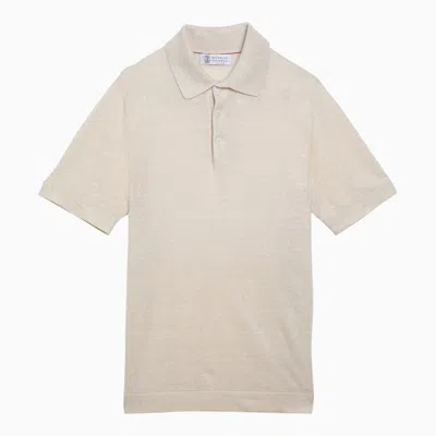Shop Brunello Cucinelli Natural Linen Short Sleeved Polo Shirt