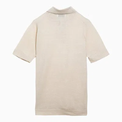 Shop Brunello Cucinelli Natural Linen Short Sleeved Polo Shirt