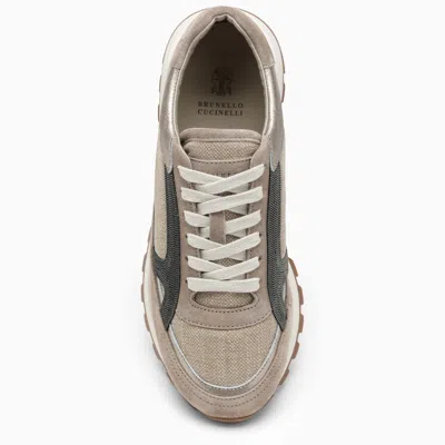 Shop Brunello Cucinelli Low Walnut Coloured Trainer With Beaded Detailing