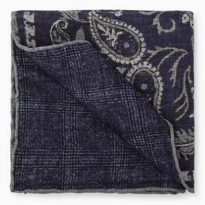 Shop Brunello Cucinelli Scarf With Navy Blue/grey Pattern In Linen And Silk