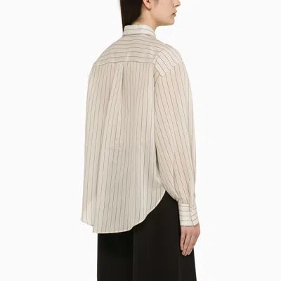 Shop Brunello Cucinelli Striped Silk Blend Shirt