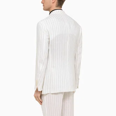 Shop Brunello Cucinelli White Linen Pinstripe Double Breasted Jacket