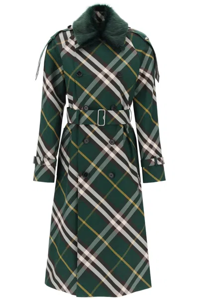 Shop Burberry Kensington Trench Coat With Check Pattern