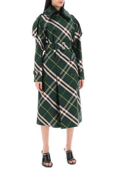 Shop Burberry Kensington Trench Coat With Check Pattern