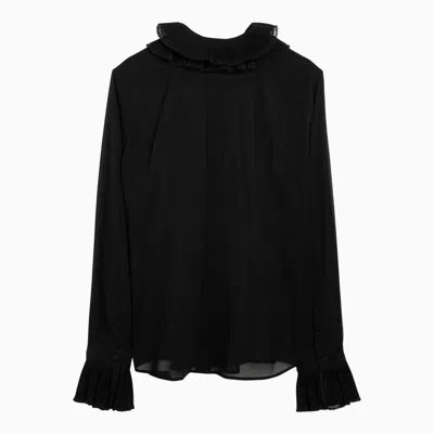 Shop Dolce & Gabbana Dolce&gabbana Black Silk Blend Shirt With Pleated Collar And Cuffs