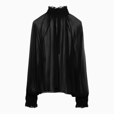 Shop Dolce & Gabbana Dolce&gabbana Black Silk Shirt With Smocking Details