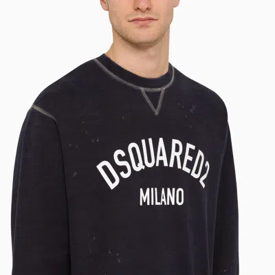 Shop Dsquared2 Navy Blue Crewneck Sweatshirt With Logo