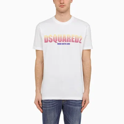 Shop Dsquared2 White T Shirt With Multicoloured Logo