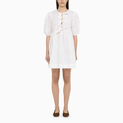 Shop Ganni White Organic Cotton Mini Dress With Ties