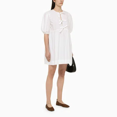 Shop Ganni White Organic Cotton Mini Dress With Ties