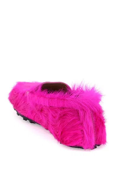 Shop Marni Long Haired Leather Moccasins In