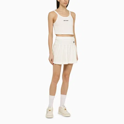 Shop Palm Angels White Cotton Pleated Mini Skirt