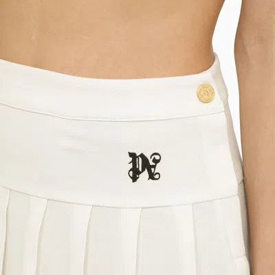 Shop Palm Angels White Cotton Pleated Mini Skirt