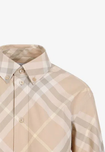 Shop Burberry Button-down Checked Shirt In Beige