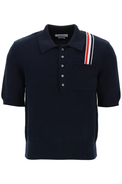 Shop Thom Browne Cotton Knit Polo Shirt With Rwb Stripe