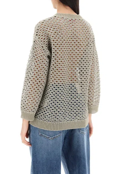 Shop Valentino Garavani "mesh Knit Pullover With Sequins Embell