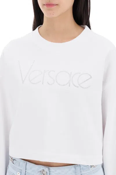 Shop Versace "cropped Sweatshirt With Rhinestone