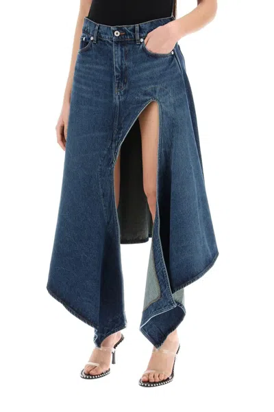 Shop Y/project Y Project Denim Midi Skirt With Cut Out Details