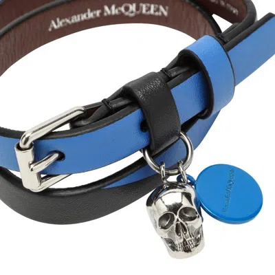Shop Alexander Mcqueen Two-tone Skull Bracelet In Blue