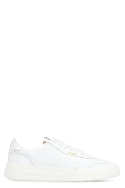 Shop Hugo Boss Boss Baltimore Leather Low-top Sneakers In White
