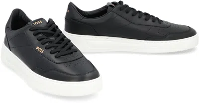 Shop Hugo Boss Boss Baltimore Leather Low-top Sneakers In Black