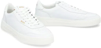 Shop Hugo Boss Boss Baltimore Leather Low-top Sneakers In White