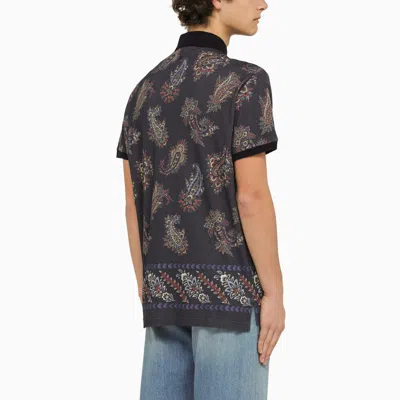Shop Etro Short Sleeved Polo With Paisley Print In Black