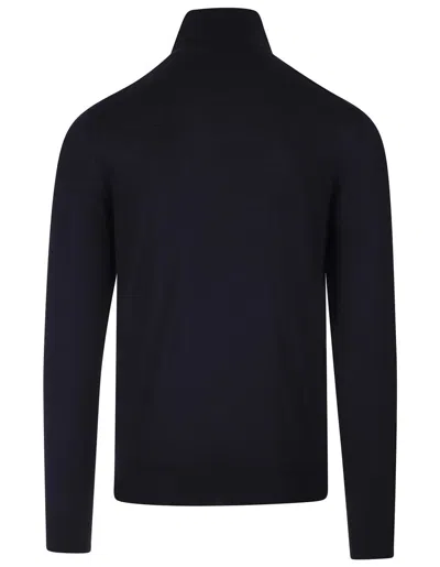 Shop Fedeli Navy Cashmere And Silk Turtleneck Pullover In Blue
