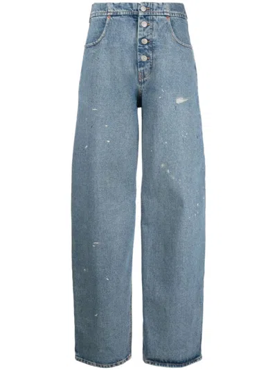 Shop Mm6 Maison Margiela High-waisted Tapered Jeans With A Worn Effect In Blue