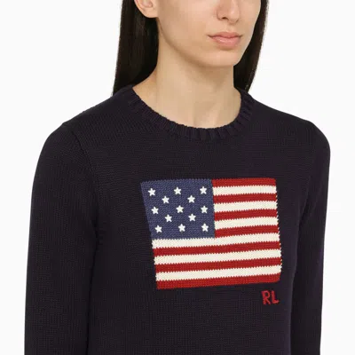 Shop Polo Ralph Lauren Navy Crew-neck Sweater With Flag In Blue