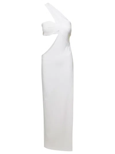 Shop Monot White One Shoulder Asymmetrical Dress With Side Cutout In Polyester Woman