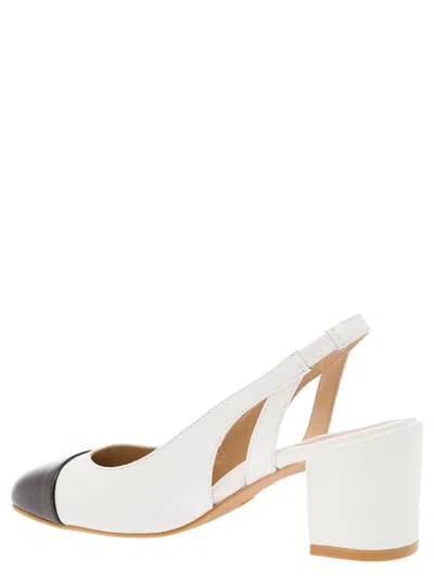 Shop Stuart Weitzman White Slingback With Contrasting Toe In Smooth Leather Woman